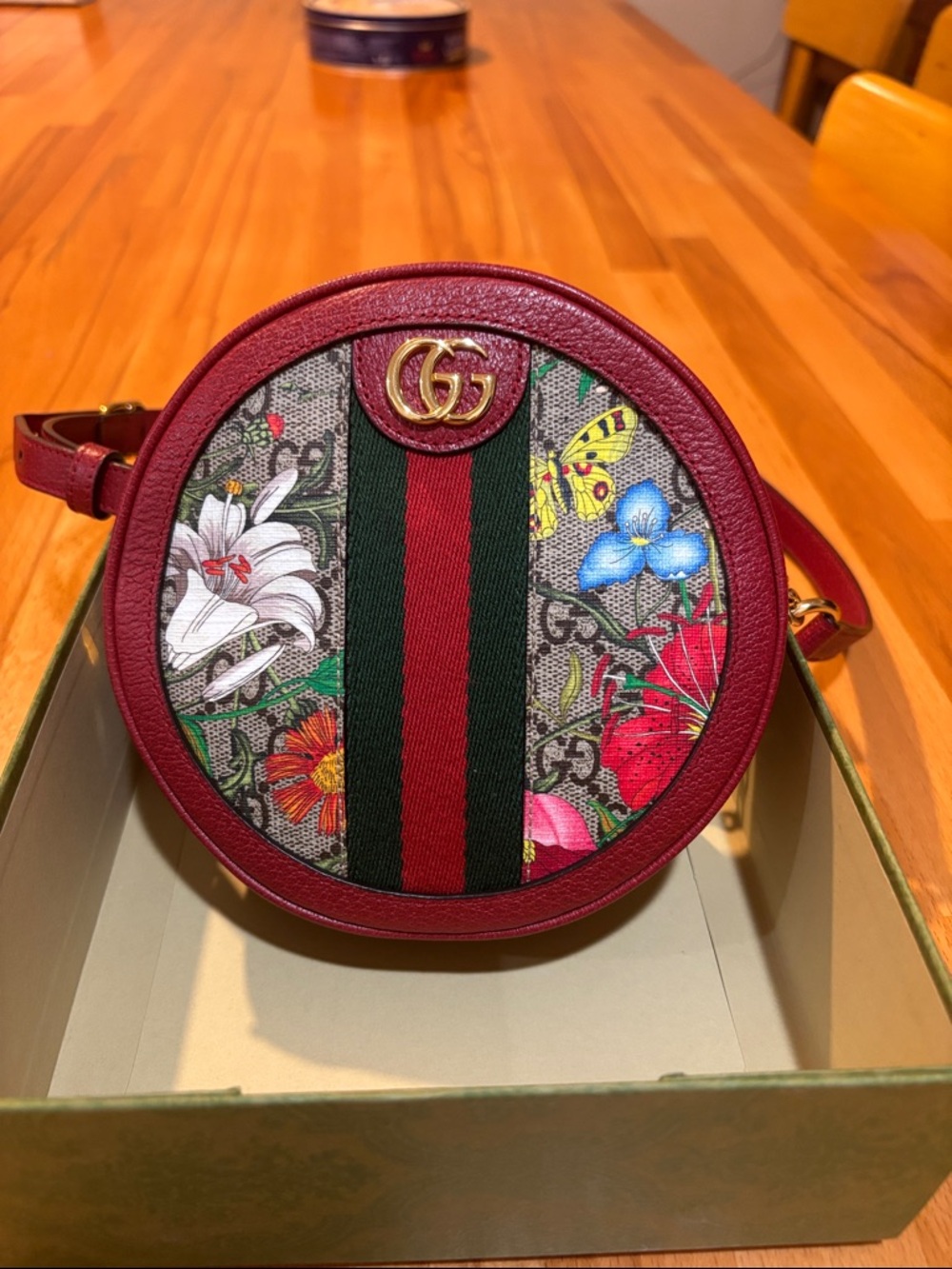 Gucci Red Floral Round Crossbody with Signature Web